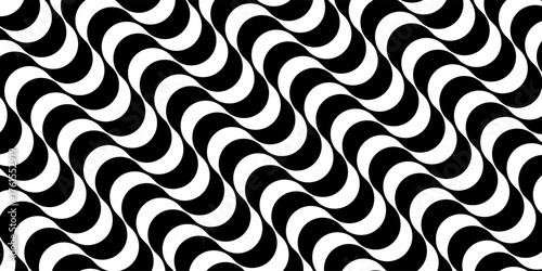 Classic Portuguese pavement pattern with curved black and white waves. Copacabana sidewalk motif, Rio de Janeiro beach promenade vector background with abstract texture.