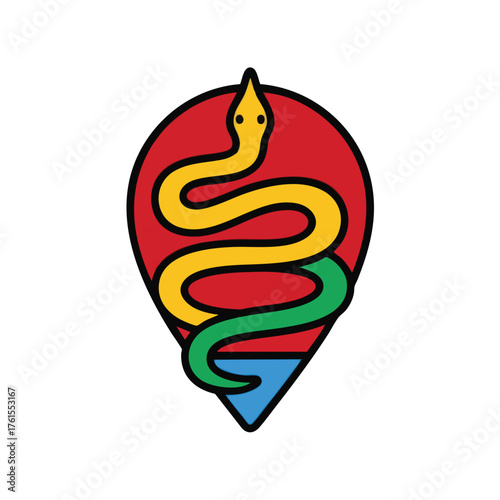 A of a snake wrapped around a staff within a red oval.