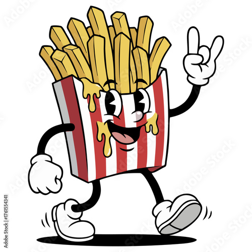 Cartoon Style Detailed French Fries Character with Expression Mascot Design