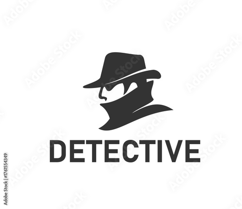 Secret agent or private detective icon for police inspector, vector silhouette sign. Detective agency or crime investigation service company icon of spy man in fedora hat and black eyeglasses