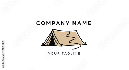 Minimalist Tent Logo Design for Outdoor Adventure Company with Winding Path.