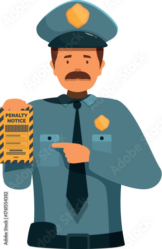 Police officer pointing at a penalty notice for a parking violation
