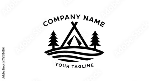 Camping Tent and Trees Logo Design.