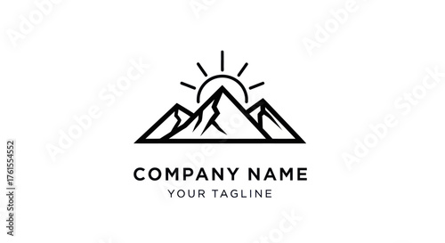Minimalist Mountain Logo with Rising Sun - A Symbol of Adventure and Exploration.