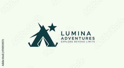 Lumina Adventures logo design featuring a stylized tent and star icon.
