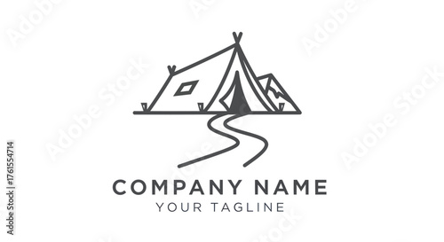 Minimalist Camping Logo Design with Tent and Winding Path.