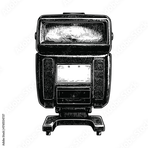 Vintage box camera detailed sketch shows retro photography equipment, ideal for nostalgic designs, history projects, or educational material about classic cameras.