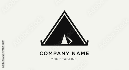 Simple black tent logo design for outdoor camping and adventure company.