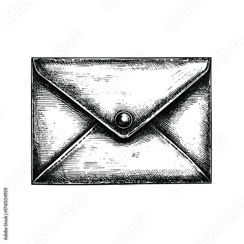 Vintage hand drawn envelope sketch, detailed monochrome postal artwork, retro stationery for correspondence, mail designs, invitations, or communication themed projects.
