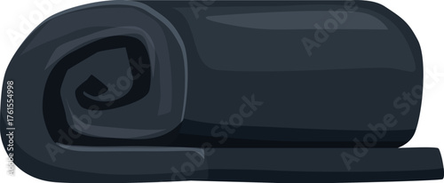 Dark gray camping mat rolled up, preparing for outdoor adventures and comfortable rest