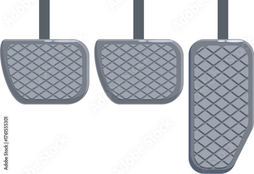 Car pedals showing brake, accelerator, and clutch pedals enabling drivers to control speed and braking