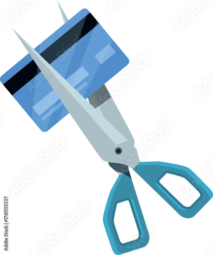 Scissors cutting a credit card, representing debt cancellation, financial freedom, and responsible spending habits