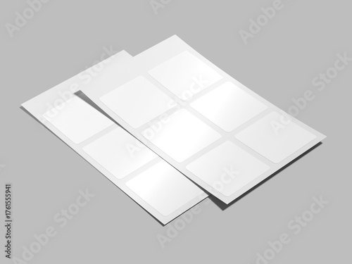 White Blank Sticker Sheet Mockup 3D Rendering Square Shape