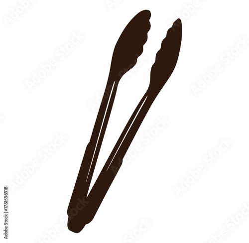 Simple illustration of cooking tongs in brown against a clean white background
