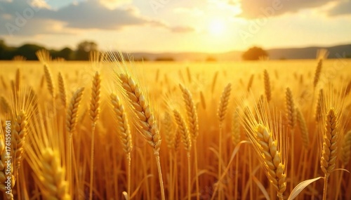 Golden Wheat Field Basking in Summer Sun, Ready for Harvest A Breathtaking View of Abundant Crop Symbolizing Prosperity and Success