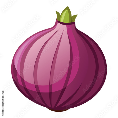Whole red onion. Purple onion. Isolated vector illustration on white background
