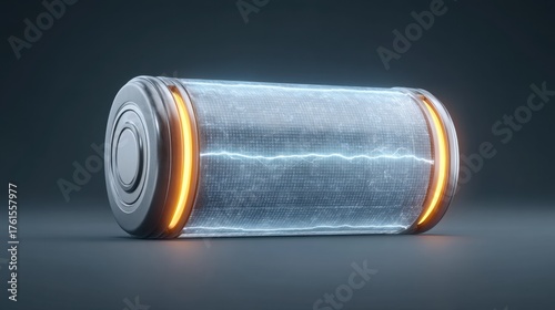 Futuristic Battery Concept with Energy Flow and Neon Elements, Digital Technology, Electric Power Storage, Innovation and Renewable Energy Solutions