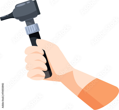 Doctor holding an otoscope, a medical instrument used for ear examinations, promoting healthcare and medical checkups