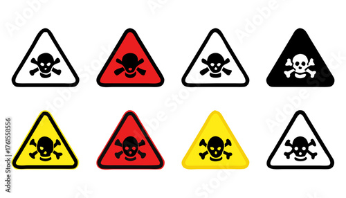 Toxic warning yellow sign vector icon set