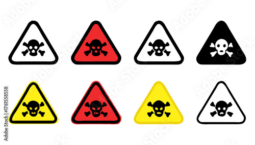 Toxic warning yellow sign vector icon set