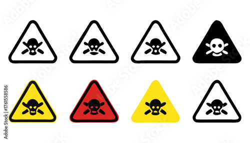 Toxic warning yellow sign vector icon set