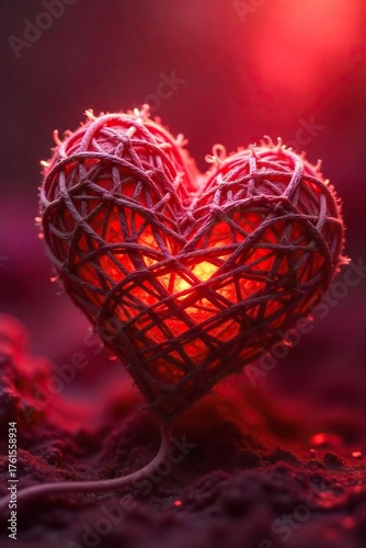 Woven Heart Close-up of Intertwined Threads Radiating Warmth and Love, Perfect for Valentines Day