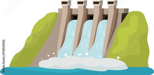 Water flowing through hydroelectric dam, generating renewable energy and powering communities with sustainable electricity
