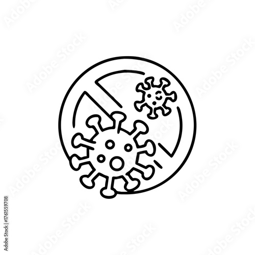 Antiviral antibacterial coronavirus icon in line style. Coronavirus 2019 nCov virus stop signs, health protection, hand sanitizer labels