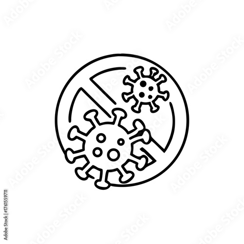 Antiviral antibacterial coronavirus icon in line style. Coronavirus 2019 nCov virus stop signs, health protection, hand sanitizer labels