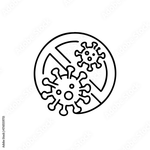 Antiviral antibacterial coronavirus icon in line style. Coronavirus 2019 nCov virus stop signs, health protection, hand sanitizer labels