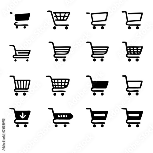 Shopping cart icons set. Shopping basket icon collection. Internet shop symbol. Web store shopping cart. E-Commerce and Shopping Cart Icon Set. Containing bag, basket, full, empty, online shop busines