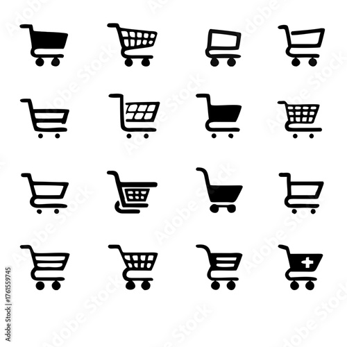 Shopping cart icons set. Shopping basket icon collection. Internet shop symbol. Web store shopping cart. E-Commerce and Shopping Cart Icon Set. Containing bag, basket, full, empty, online shop busines