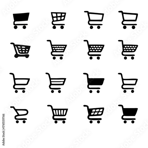 Shopping cart icons set. Shopping basket icon collection. Internet shop symbol. Web store shopping cart. E-Commerce and Shopping Cart Icon Set. Containing bag, basket, full, empty, online shop busines