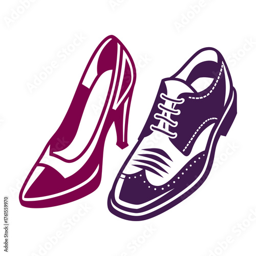 Elegant Dress Shoes: High Heel and Oxford A pair of dress shoes one high heel one formal loafer oxford side-by-side