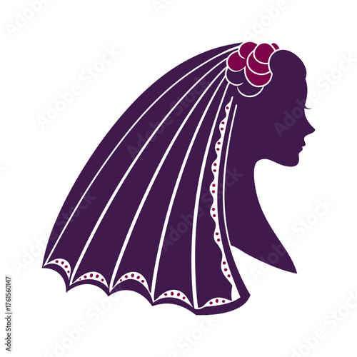 Elegant Bride Profile Silhouette with Flowing Veil Brides profile with a veil flowing behind her focused on the dramatic line of the veil