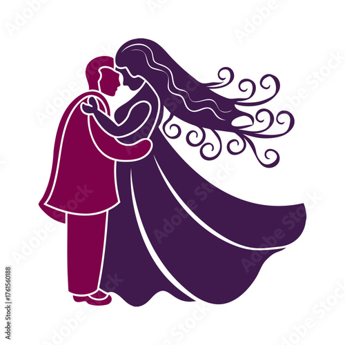 Abstract Couple Embrace, Love, Wedding Concept Faceless couple embracing in a tender hug simple flowing shapes