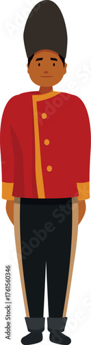 Obraz na plátně Cartoon illustration of a british royal guard standing at attention, wearing a t