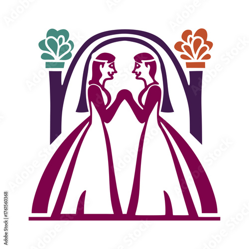 Modern Brides Cheek to Cheek Illustration Two brides sharing a moment back to back or cheek to cheek modern style
