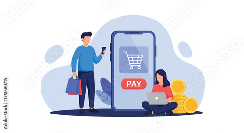 Couple Engaged in Online Shopping and Digital Payment Transaction.
