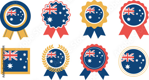 Australian Flag Badges and Ribbons Graphics Featuring the Commonwealth Ensign for National Pride