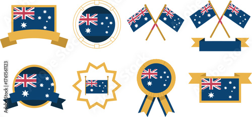 Australian Flag Emblems Collection Badges, Banners, and Ribbons Featuring The National Flag of Australia