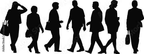 Business people silhouettes, walking professionals, office workers vector, corporate team illustration, business meeting art, work commute design, executive silhouettes, urban lifestyle clipart
