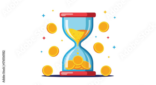 Hourglass with Falling Gold Coins Symbolizing Time and Wealth.