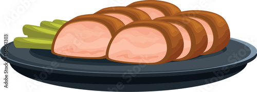 Sliced meat with asparagus, creating an appetizing culinary scene