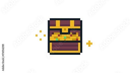 8-bit pixel art sparkling treasure chest. looped animation 4k 30fps