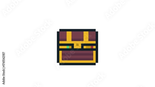 8-bit pixel art opening treasure chest. looped animation 4k 30fps