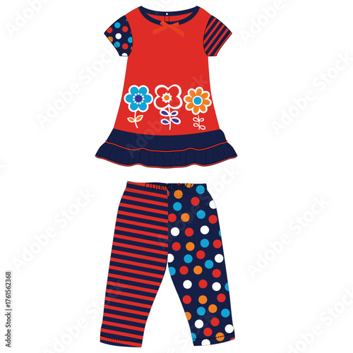 baby frocks with legging cute flower vector art