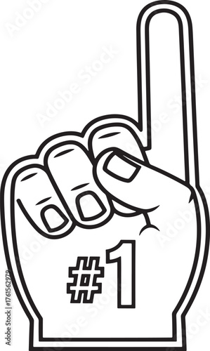 Vector foam finger hand with #1 sign, clean outline illustration isolated on white background design