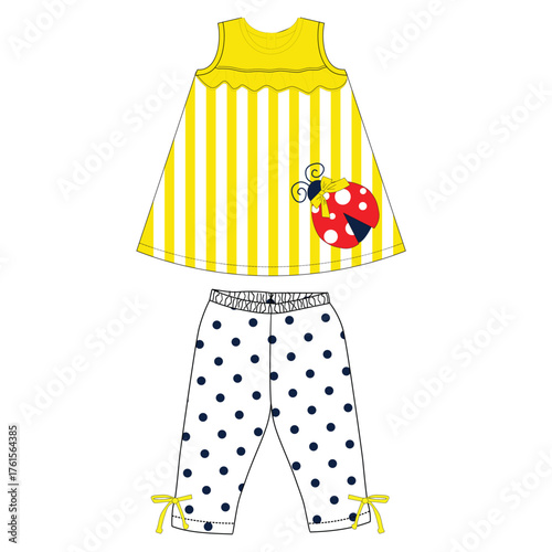 girls baby frocks with leggings flower lady bug dots print