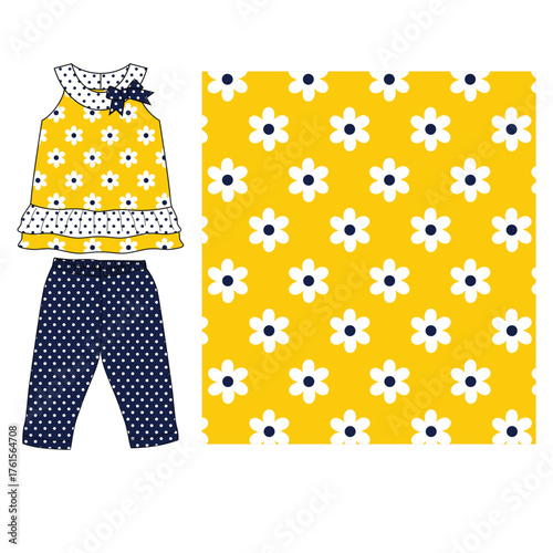 girls baby frocks with leggings flower print vector art
